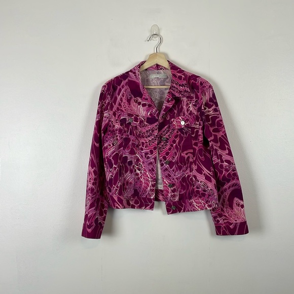 Ice Jeans Iceberg Jacket Womens 44M Button Down Cropped 2 Pocket Casual Floral - Picture 1 of 8